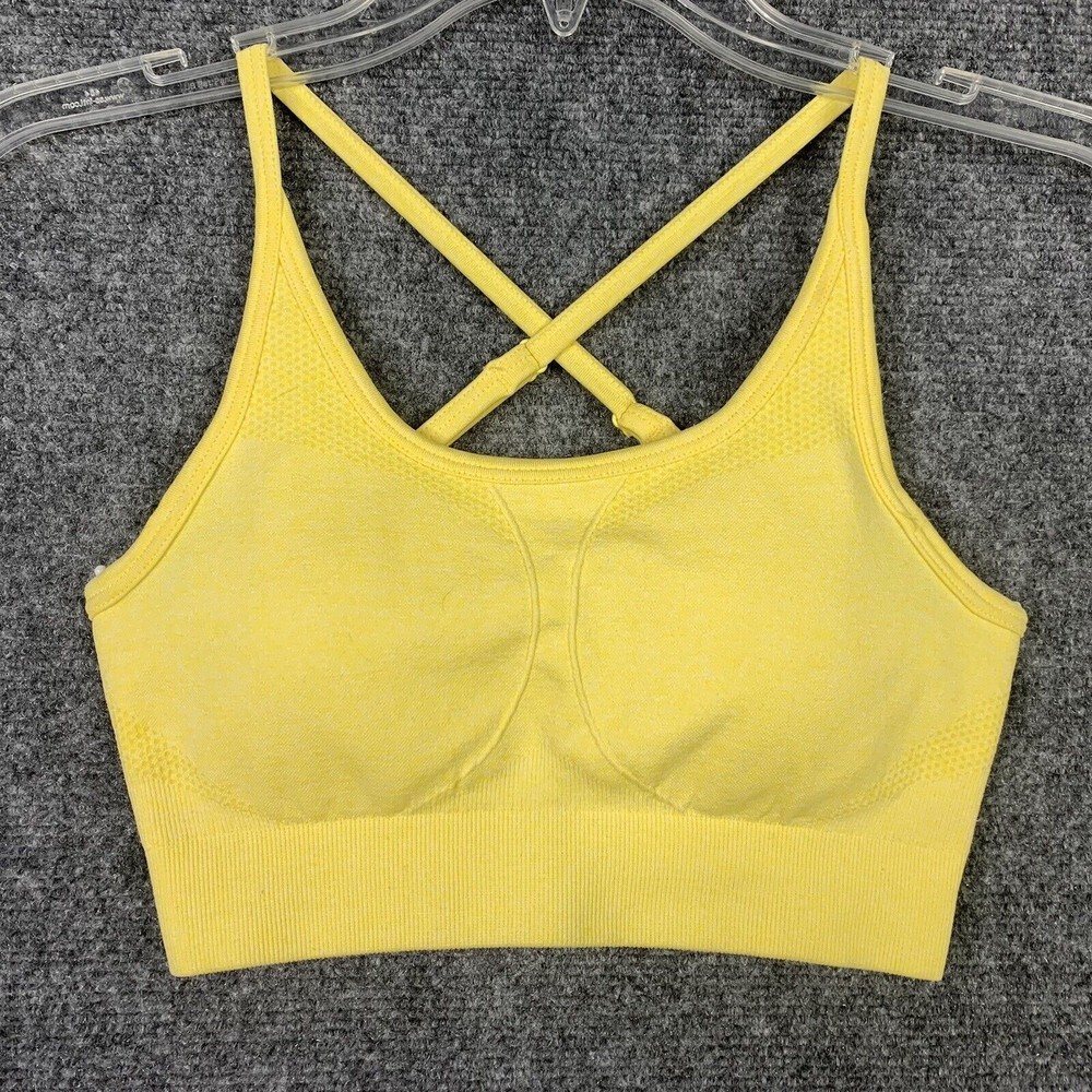RW Sports Running Bra Top Yellow Pull on Stretch Women S Removable Pads